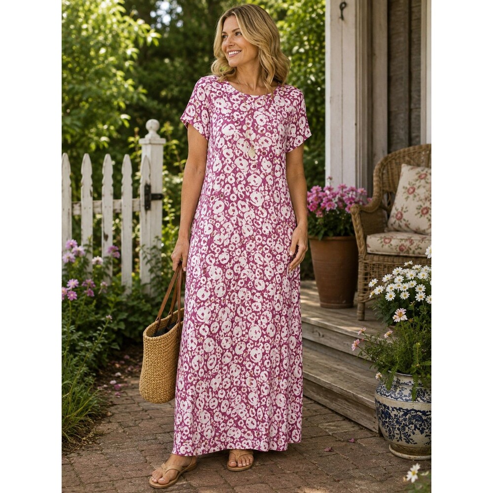 Via Sant Andrea Size 16 Pink White Floral Maxi Dress USA Vintage Cottage Garden